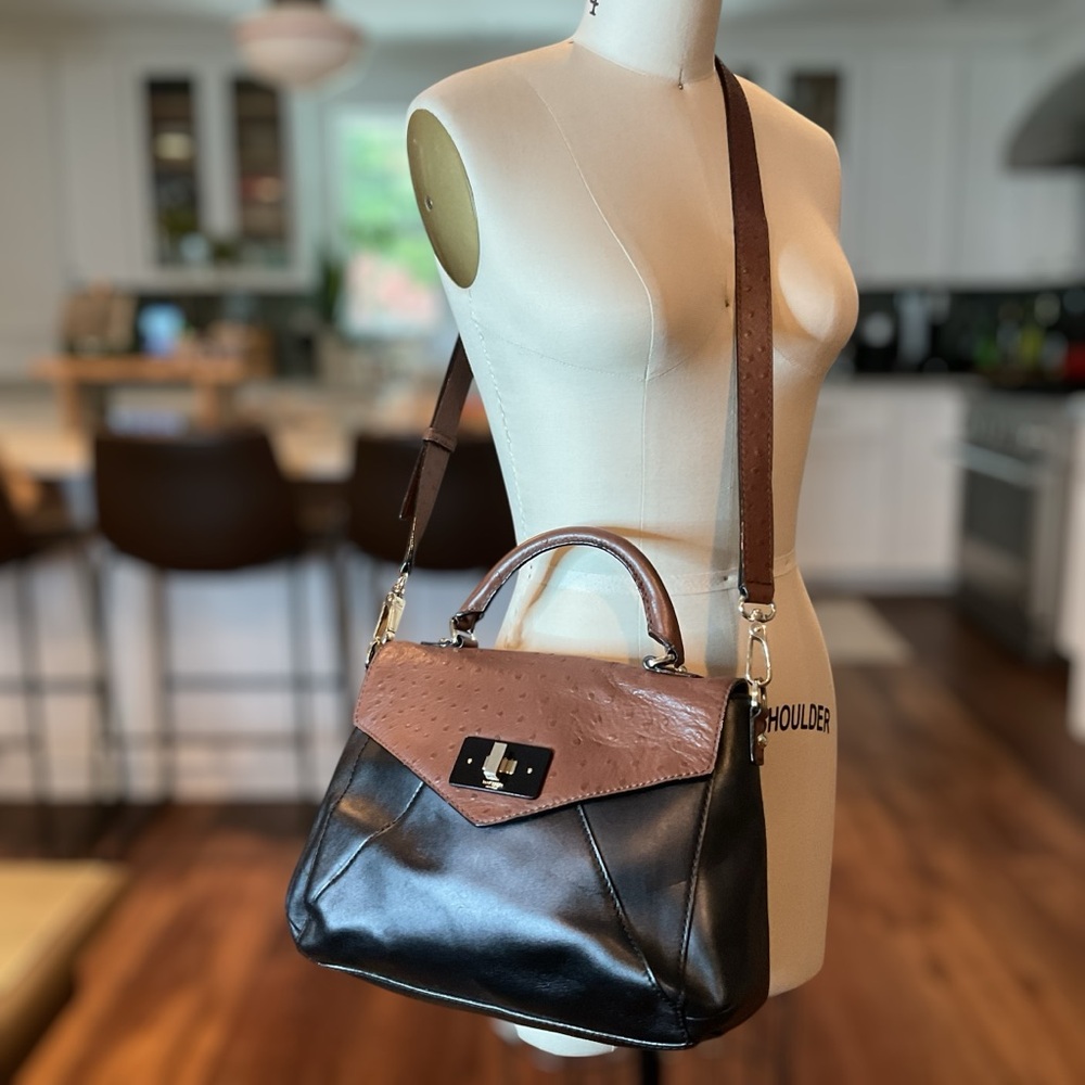 Kate Spade Post Street Crossbody Bag Black & Tan Ostrich Leather